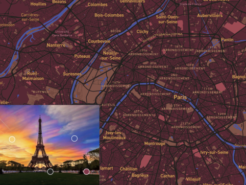 On this picture you can see the map of Paris, in colors of the Eiffel Tower that is located in Paris